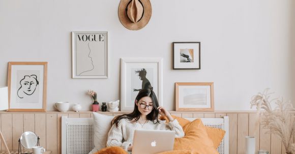 Comfortable Fashion - Woman Using Laptop In Bed