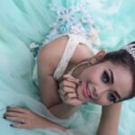 Hair Accessories - Woman Wears Teal Chiffon Gown and Crown