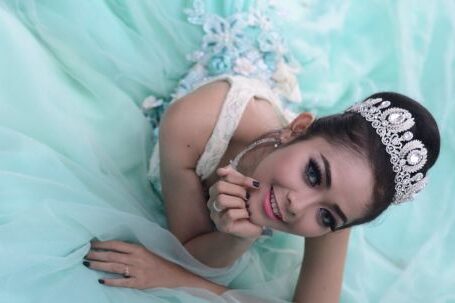 Hair Accessories - Woman Wears Teal Chiffon Gown and Crown